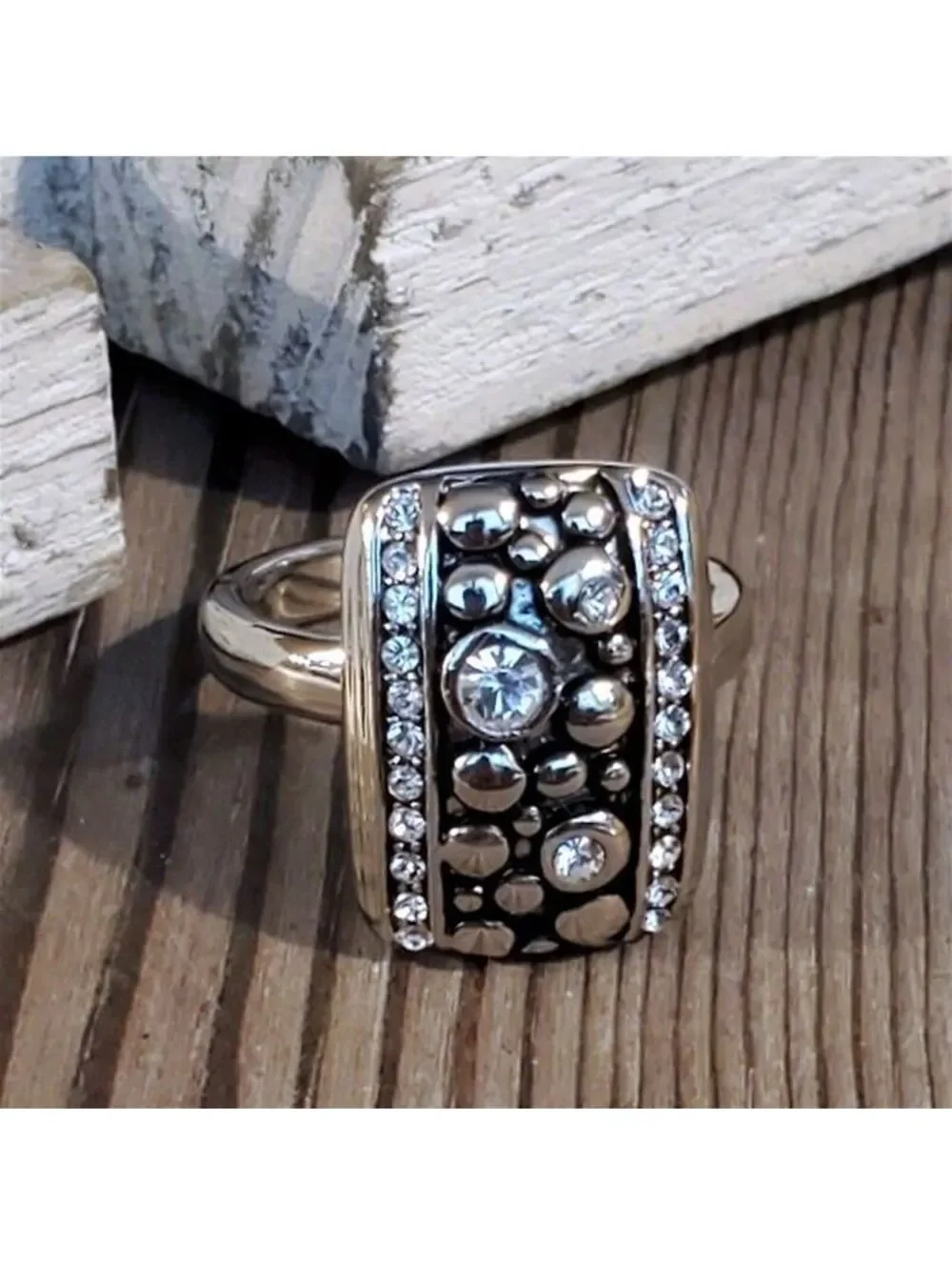 Silver Plated Austrian Crystal Bauble Design Geometric Cocktail Ring Size 8